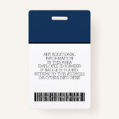 Badge Circulaire Photo personnalisée Code barre employé, (Dos)