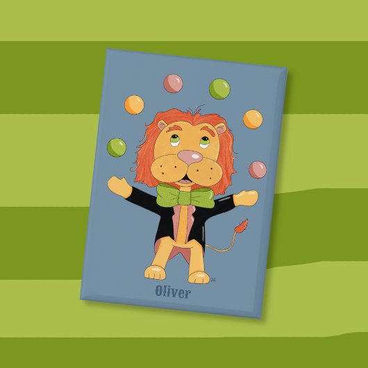 Badge Circus Juggling Lion Kid Blue Button with Name