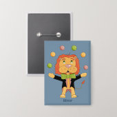 Badge Circus Juggling Lion Kid Blue Button with Name (Recto/Verso)