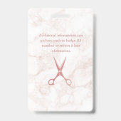 Badge Ciseaux en marbre doré rose Photo Coiffeur (Arrière)