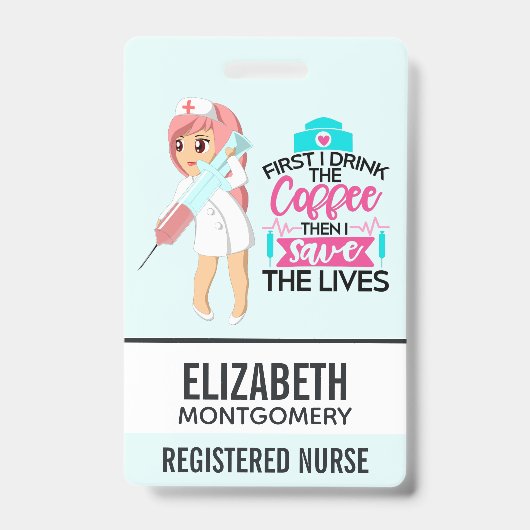 Badge Citation d'infirmière drôle avec grosse aiguille h (Avant)