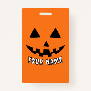 Badge Citrouille orange personnalisé Halloween Votre Nom
