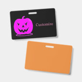 Badge Citrouille rose Jack o'lantern Halloween Thunder_C (Avant & arrière)
