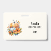Badge Citrouilles d'automne avec fleurs et feuillage (Arrière)
