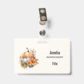 Badge Citrouilles d'automne avec fleurs et feuillage (Arrière avec clip)