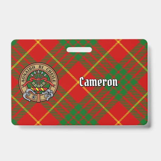 Badge Clan Cameron Crest sur Tartan (Avant)