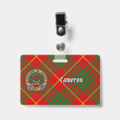 Badge Clan Cameron Crest sur Tartan (Avant avec clip)