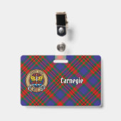 Badge Clan Carnegie Crest sur Tartan (Avant avec clip)