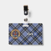 Badge Clan Clark Crest sur Tartan (Avant avec clip)
