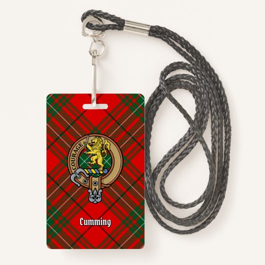 Badge Clan Cumming Crest sur Tartan (Devant avec lanière)