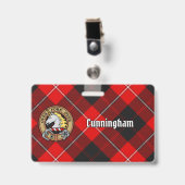 Badge Clan Cunningham Crest sur Tartan (Avant avec clip)