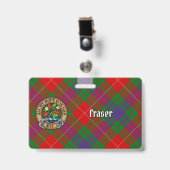 Badge Clan Fraser Crest sur Tartan (Avant avec clip)