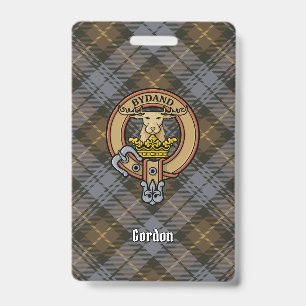 Badge Clan Gordon Crest sur Tartan Patiné