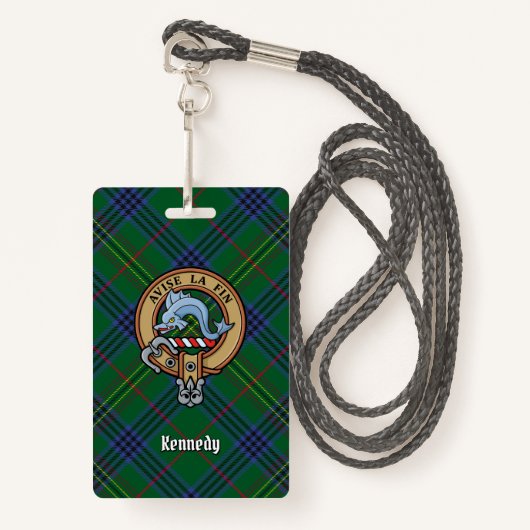Badge Clan Kennedy Crest sur Tartan (Devant avec lanière)