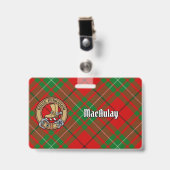 Badge Clan MacAulay Crest sur Tartan (Avant avec clip)