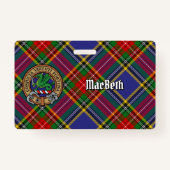 Badge Clan MacBeth Crest sur Tartan (Devant)