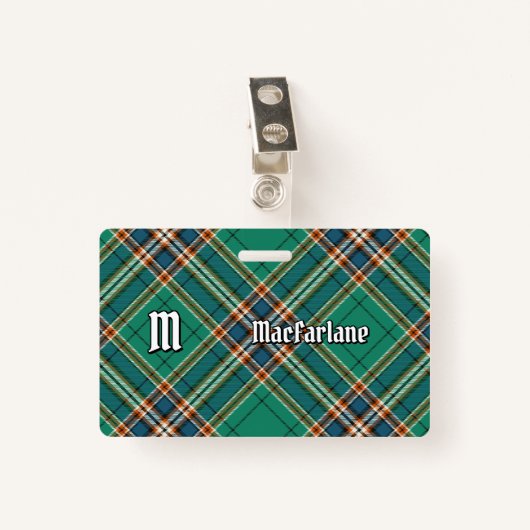 Badge Clan MacFarlane Tartan de chasse antique (Devant avec clip)