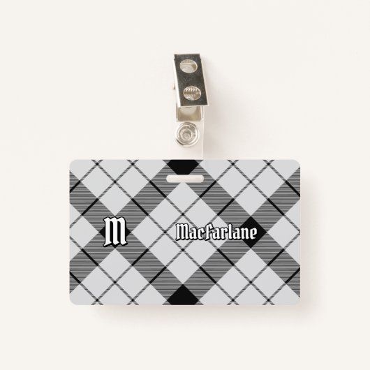 Badge Clan MacFarlane Tartan noir et blanc (Devant avec clip)