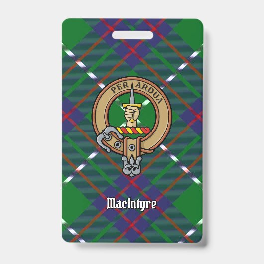 Badge Clan MacIntyre Crest sur Tartan (Avant)