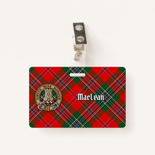 Badge Clan MacLean Crest sur Tartan (Devant avec clip)