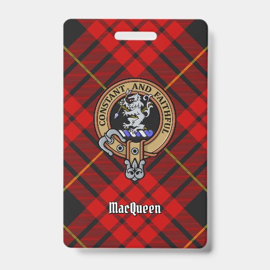 Badge Clan MacQueen Crest sur Tartan (Avant)