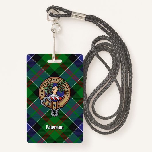 Badge Clan Paterson Crest sur Tartan (Devant avec lanière)