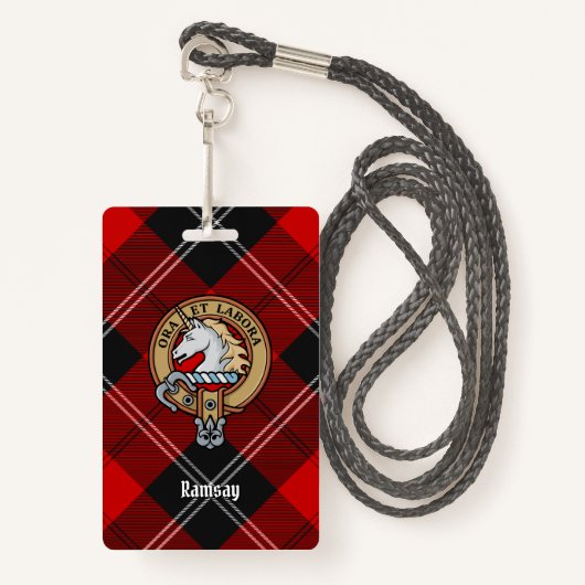 Badge Clan Ramsay Crest sur Red Tartan (Devant avec lanière)
