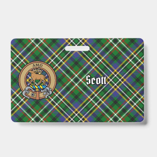 Badge Clan Scott Crest sur Green Tartan (Front)