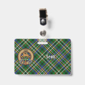 Badge Clan Scott Crest sur Green Tartan (Front with Clip)