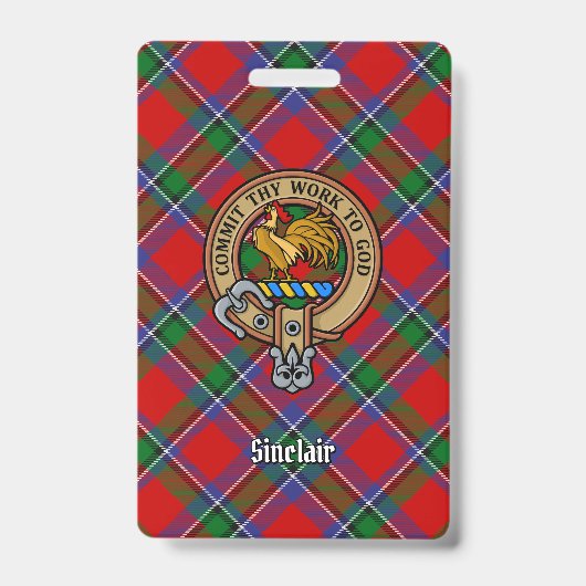 Badge Clan Sinclair Crest sur Red Tartan (Avant)