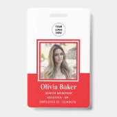 Badge Classic Red Nom de l'entreprise Titre Code photo d (Front)