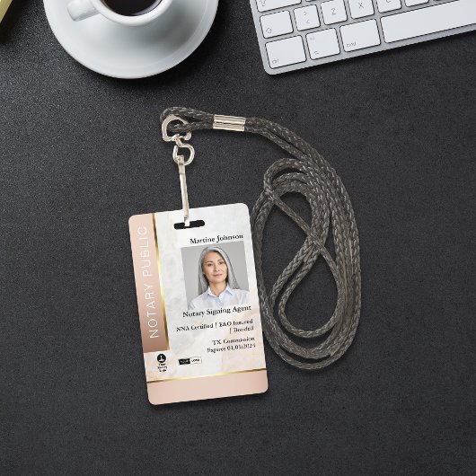 Badge Classic rose et or marbre - ID de notaire personna