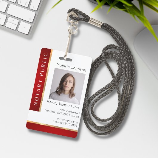 Badge Classy Red & Gold Loan Signer Agent Photo Notaire