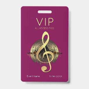 Badge Clé de Sol VIP Or Accès Illimité Bourgogne Profond