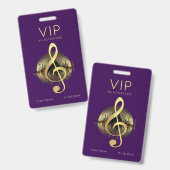 Badge Clé de Sol VIP Or Tout Accès Luxe Violet Foncé (Avant & arrière)