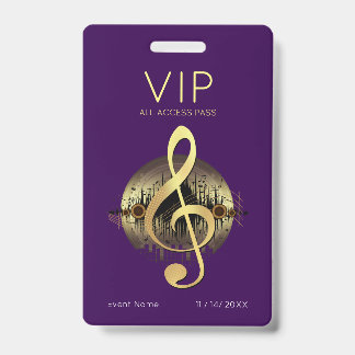 Badge Clé de Sol VIP Or Tout Accès Luxe Violet Foncé