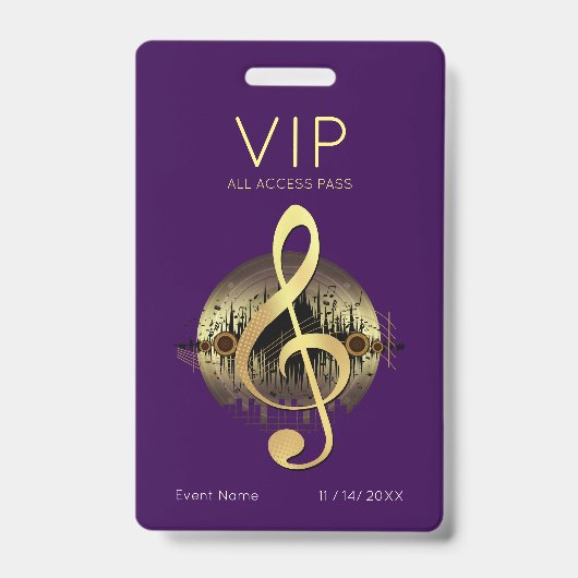 Badge Clé de Sol VIP Or Tout Accès Luxe Violet Foncé (Avant)