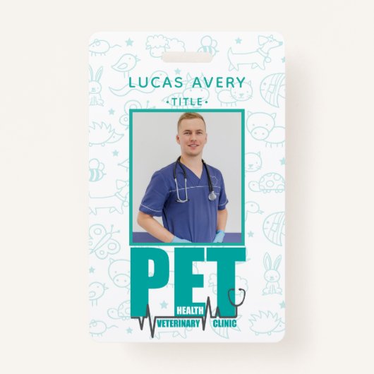 Badge Clinique vétérinaire photo moderne bleu (Devant)