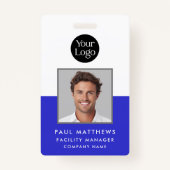 Badge Cobalt Blue Employé Photo ID de l'entreprise (Devant)