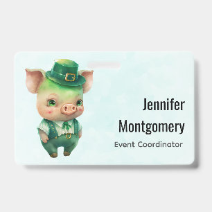 Badge Cochon de conte de fées vert mignon en tenue chic
