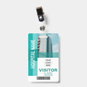 Badge Code à barres de visiteur sarcelle moderne, logo I (Avant avec clip)