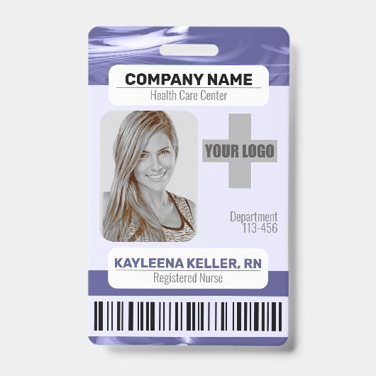 Badge Code à barres Modèle photo bleu violet marbre bleu (Avant)