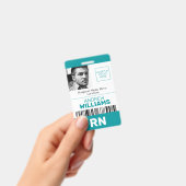 Badge Code à barres Turquoise logo blanc photo (Handheld)