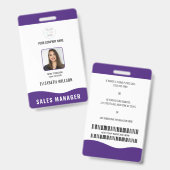 Badge Code barre customisé, logo, nom, photo ID employé (Recto et verso)