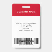 Badge Code barre du logo de l'employé Carte d'identité p (Arrière)
