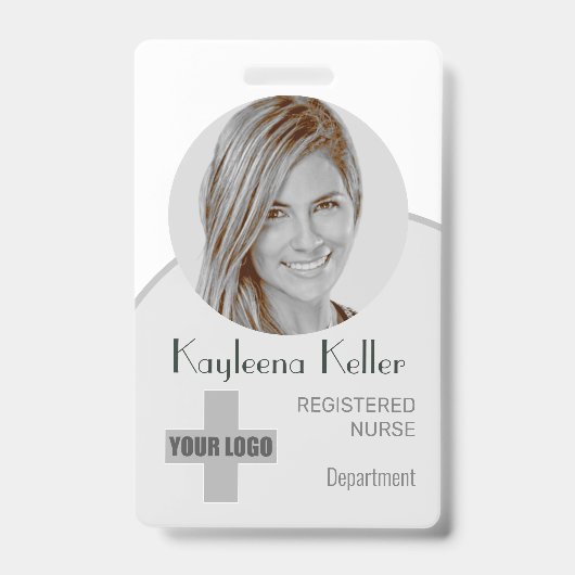 Badge Code barre ID Code cercle gris simple Photo Logo (Avant)