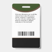 Badge Code barre personnalisé avec photo et nom de l'enf (Arrière)