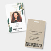 BADGE CODE BARRE PHOTO EMPLOYÉ EUCALYPTUS OR VERT (Avant & arrière)