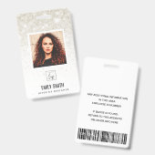 BADGE CODE-BARRE PHOTO EMPLOYÉ NOM PÂLE BRILLANT ARGENT (Avant & arrière)