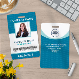 Badge Code-barres bleu d'employé d'entreprise avec photo